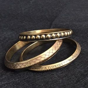 Vintage Trio Bangle Bracelets Brass Look